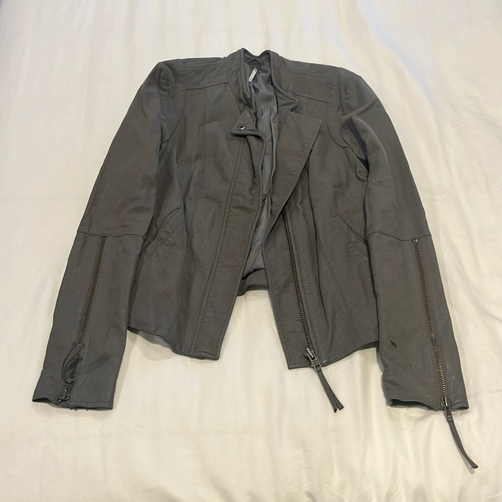 Free people gray leather jacket